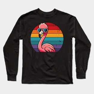 Cool Retro Flamingo in Sunglasses 70s 80s 90s Funny Flamingo Long Sleeve T-Shirt